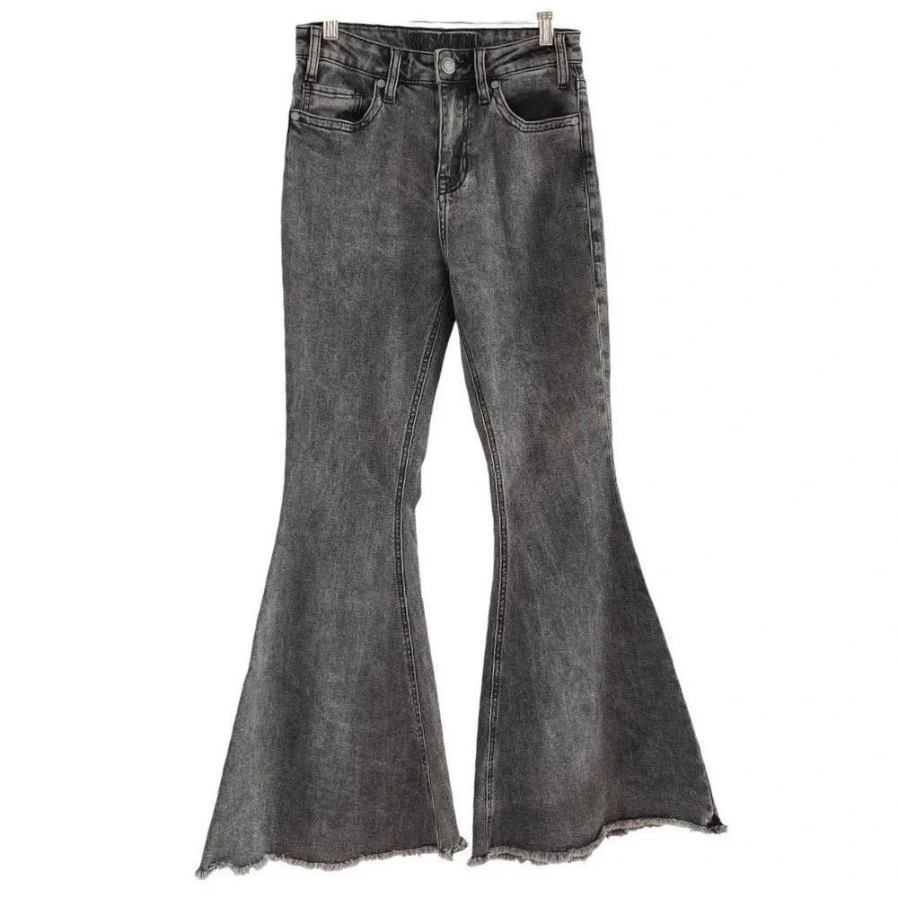 Rock & Roll Denim Bell Bottom Jeans Womens 26 Black Excellent High Rise Flare - Picture 3 of 15